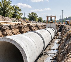 Large pipe set in an open utility trench