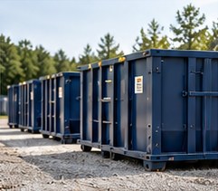 Row of roll-off containers on a job site
